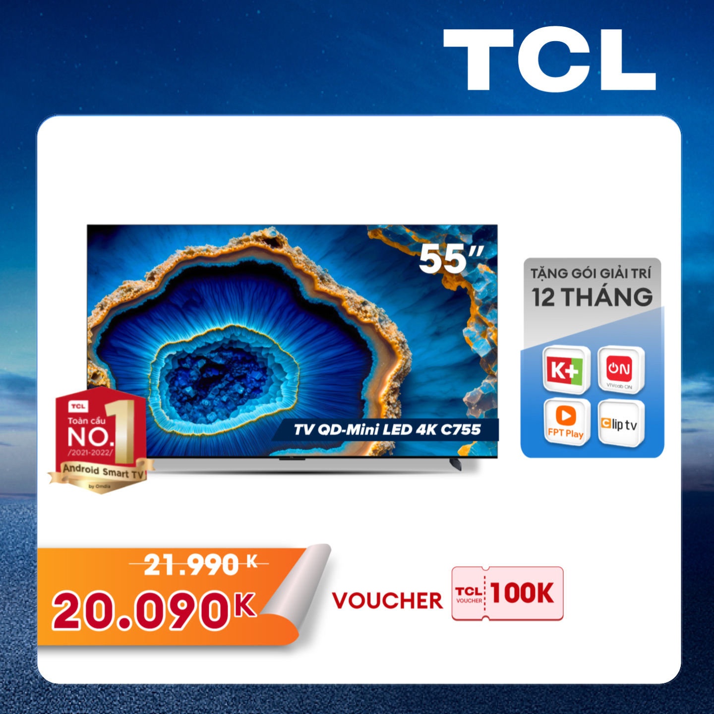 TCL 55C755 QD-Mini LED 4K TV - Tivi 55inch - Hàng chính hãng - Bảo hành 2 năm