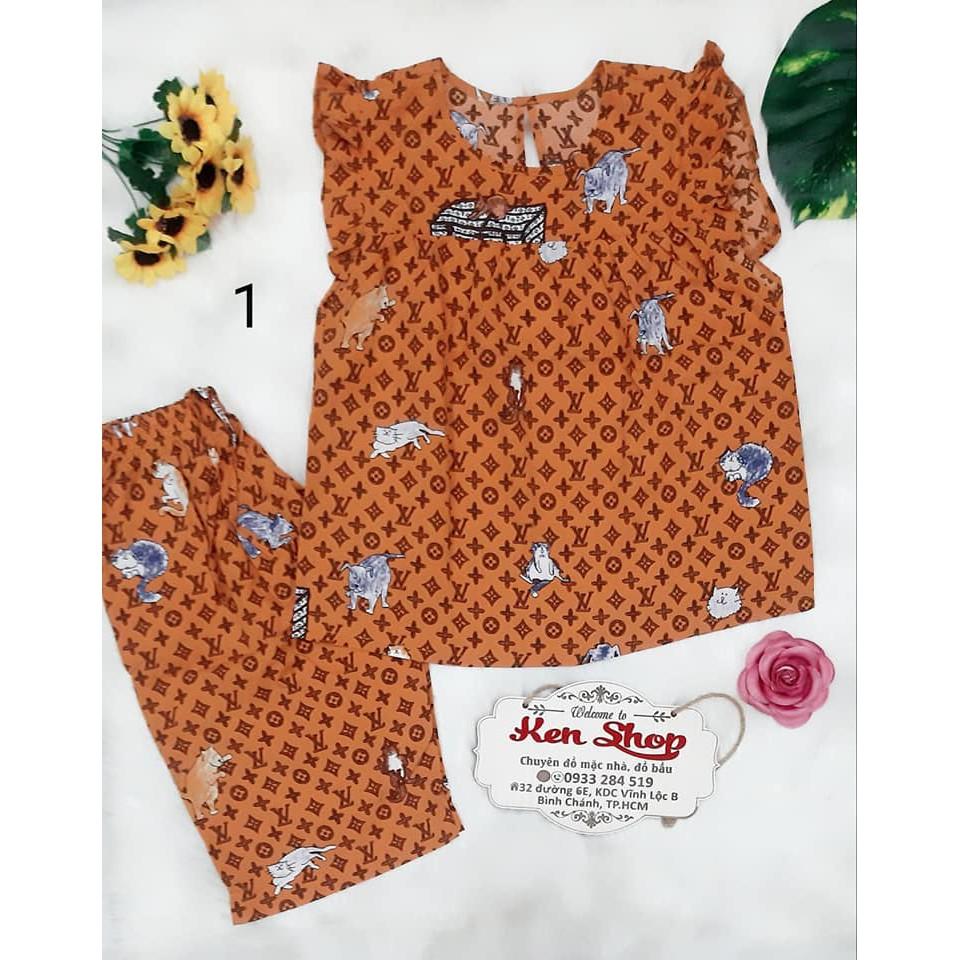 Đồ bộ pijama tay cánh tiên, quần lửng, ảnh thật