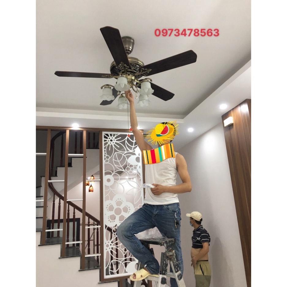 Quạt Trần Đèn 5 Cánh Gỗ Lõi Đồng Phong Cách Tân Cổ Điển,Tặng Bộ Điều Khiển Từ Xa,Động Cơ DC 6 Tốc Độ