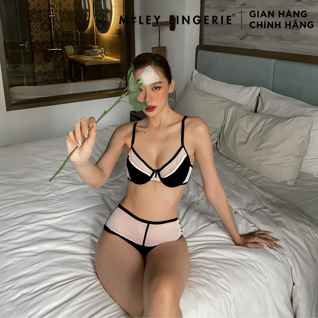 Bộ Đồ Lót Phối Lưới Sexy Có Gọng Không Mút Vải Sợi Thiên Nhiên Cao Cấp BamBoo Miley Lingerie BRB02002_FBM0205 (Màu Đen)