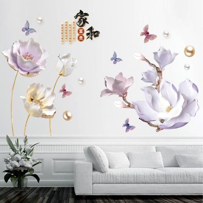 Decal dán tường Combo hoa mỏng trắng - HP1035