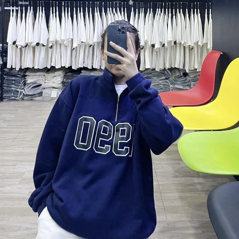 Áo Sweater 1990 Phối Zip Vải Nỉ Bông Form Rộng Ulzzang Unisex Nam nữ unisex Áo Sweater có cổ Jaystoree