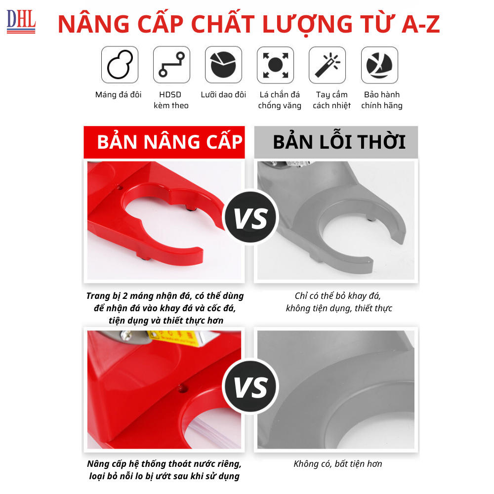 Máy xay đá tuyết, Máy bào đá 8 lưỡi, 2 nắp cao cấp Mitomo MBD-500 MAX- Hàng chính hãng