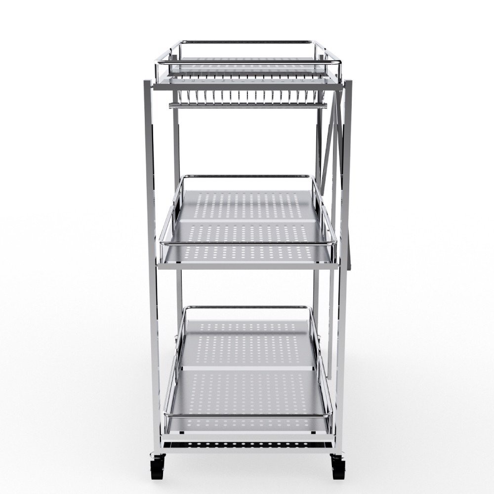 [Chính hãng Qui Phúc] Kệ xếp inox đa năng cao cấp Compact 3 tầng, có bánh xe di chuyển tiện lợi