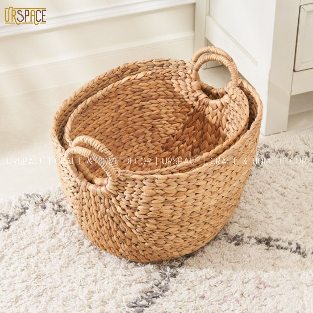 Giỏ lục bình đan đựng đồ URSPACE hình ovan có quai cầm đựng sách báo đồ chơi/ HYACINTH STORAGE CURVED BASKET