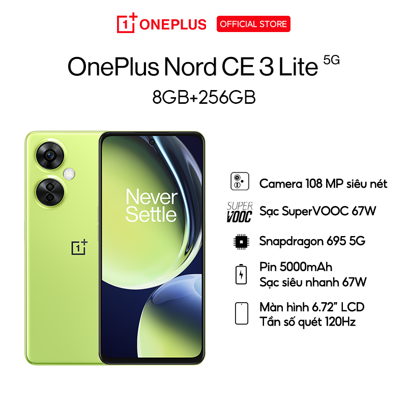 Điện Thoại OnePlus Nord CE 3 Lite | 6.72 Inch IPS LCD | 5000mAh | Snapdragon 695 5G | 8GB 256GB - Hàng Chính Hãng