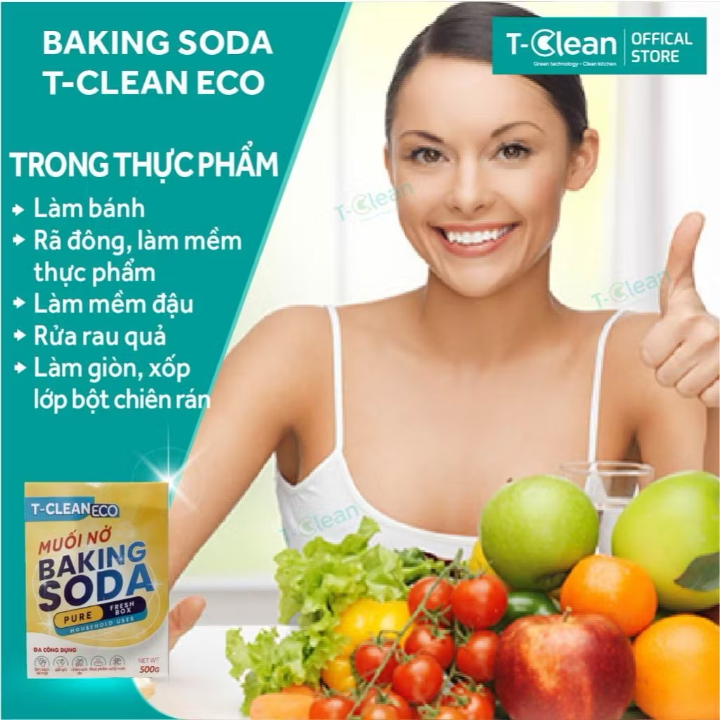 Baking Soda T-Clean 750g - Đa Công Dụng - Rửa Rau Quả - Thực Phẩm - Khử Mùi - Thông Cống - Làm Mềm