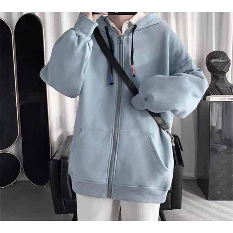 Áo khoác dây kéo nỉ lót bông Trơn unisex