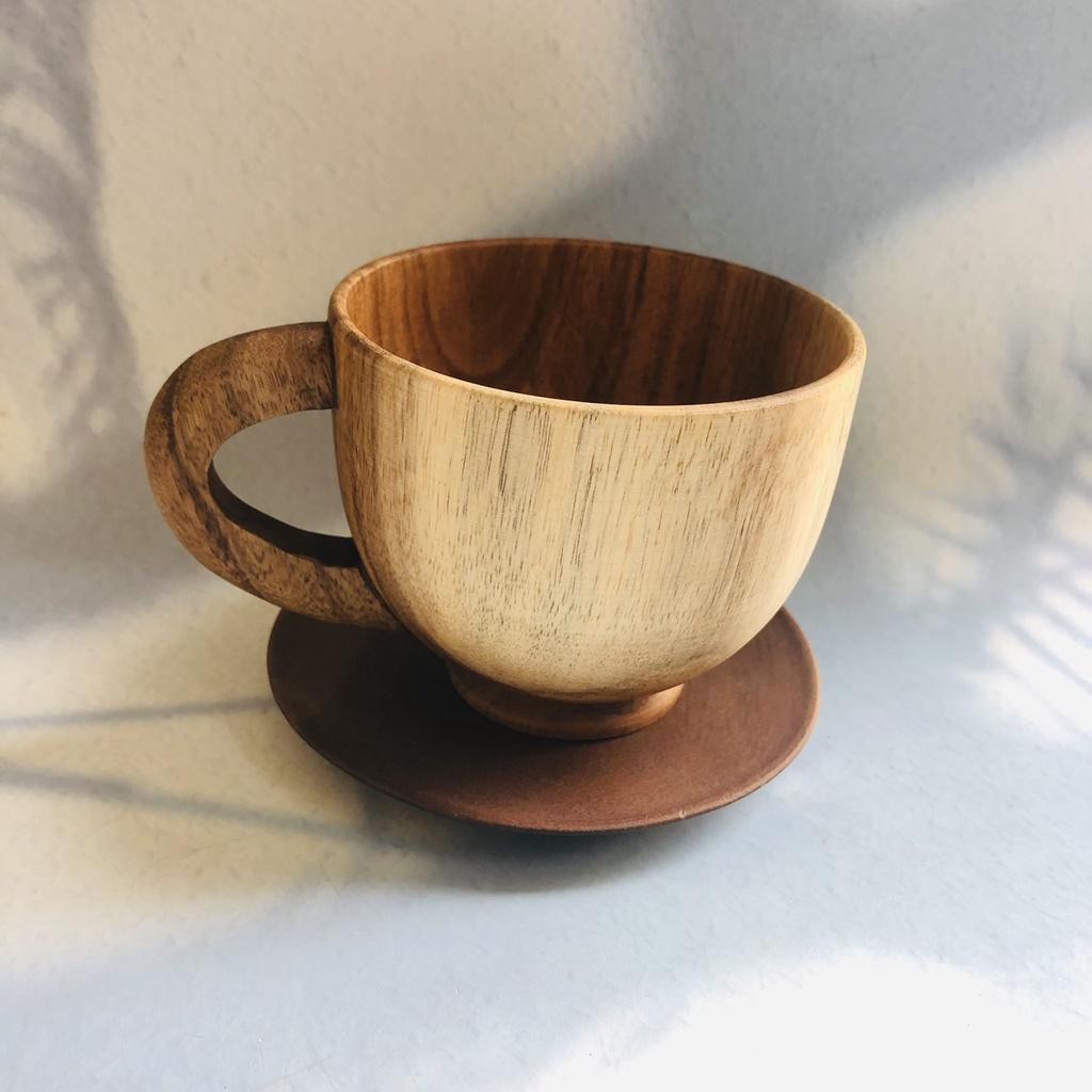 Cốc Gỗ Keo 10x8cm Có Tay Cầm, Phong Cách Vintage,Cốc Uống Trà, Cà Phê, Cốc Gỗ Tự Nhiên Của Craft Closet