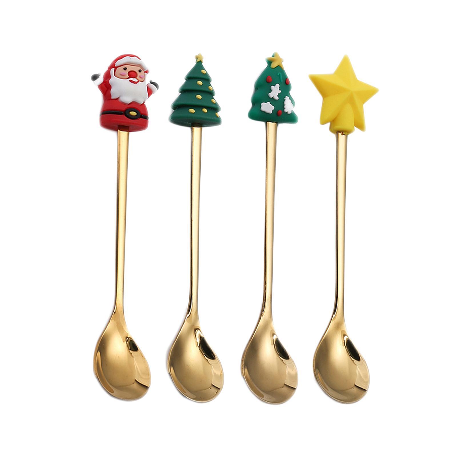 4Pcs Reusable Coffee Stirring Spoon ,Tea Spoons ,decorations Soup Dessert Spoon ,Christmas Coffee Spoon, for Restaurant Gift Daily Use