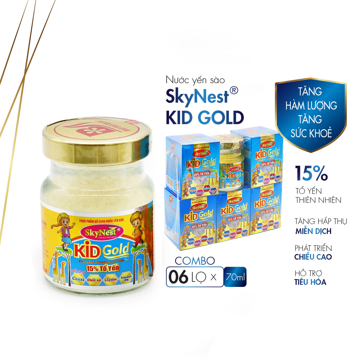 Nước yến sào SkyNest Kid Gold 15% Tổ yến - Thực phẩm bổ sung cho trẻ nhỏ - lọ 70m
