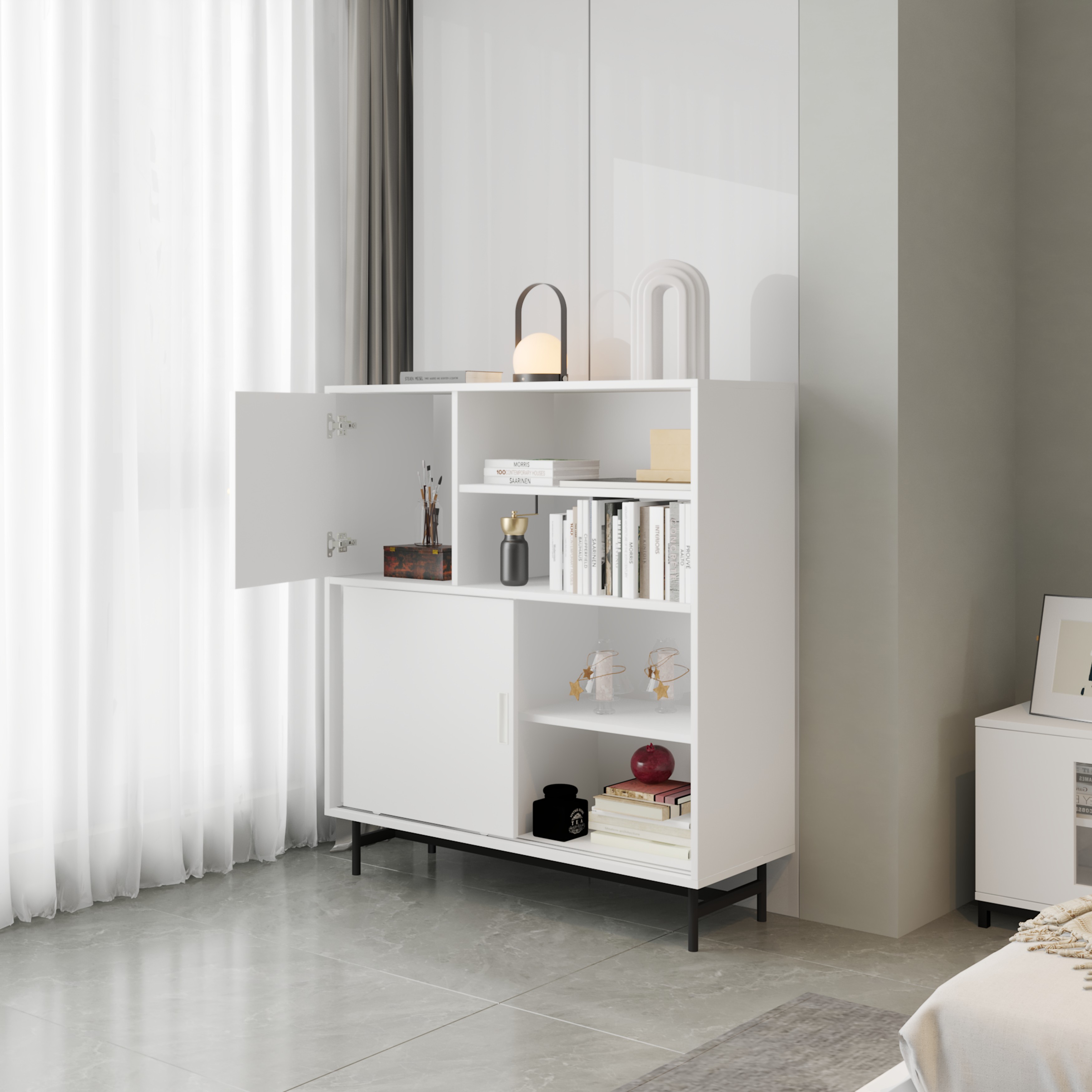 LUCA, Tủ lưu trữ cánh lùa - Chân sắt, 108cm x 40cm x 120cm , TCL_015