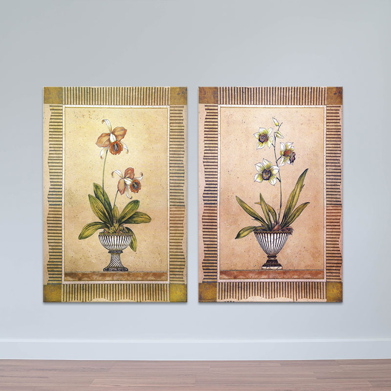 Bộ 2 tranh treo tường "Hoa lan" | Tranh trang trí hoa lá W3434 Canvas Có Viền