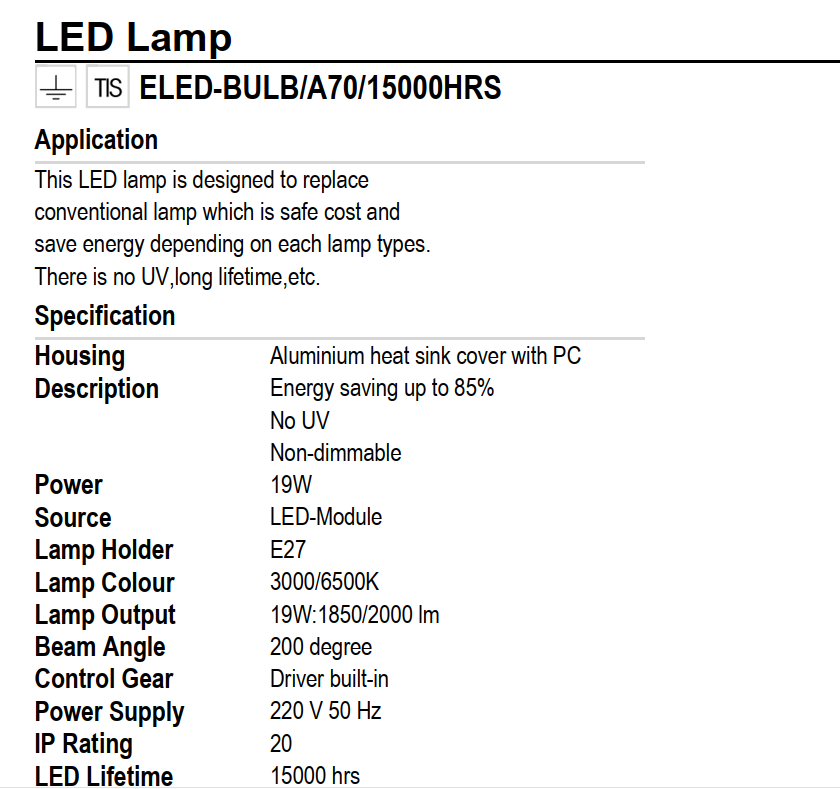 BÓNG ĐÈN LUMAX#ECOBULB-1850LM/830/19W/E27/ECO - TIẾT KIỆM NĂNG LƯỢNG - XX THÁI LAN - TUỔI THỌ 15000 GIỜ