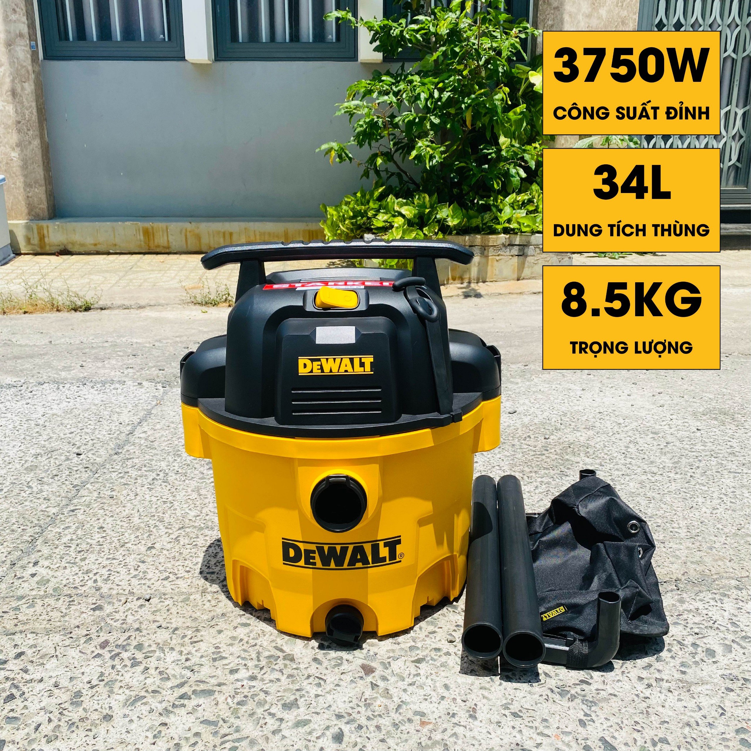 Máy hút bụi công nghiệp 3 chức năng ướt/ khô/ thổi 3750W(5HP) 34L Dewalt DXV34P - Hàng chính hãng