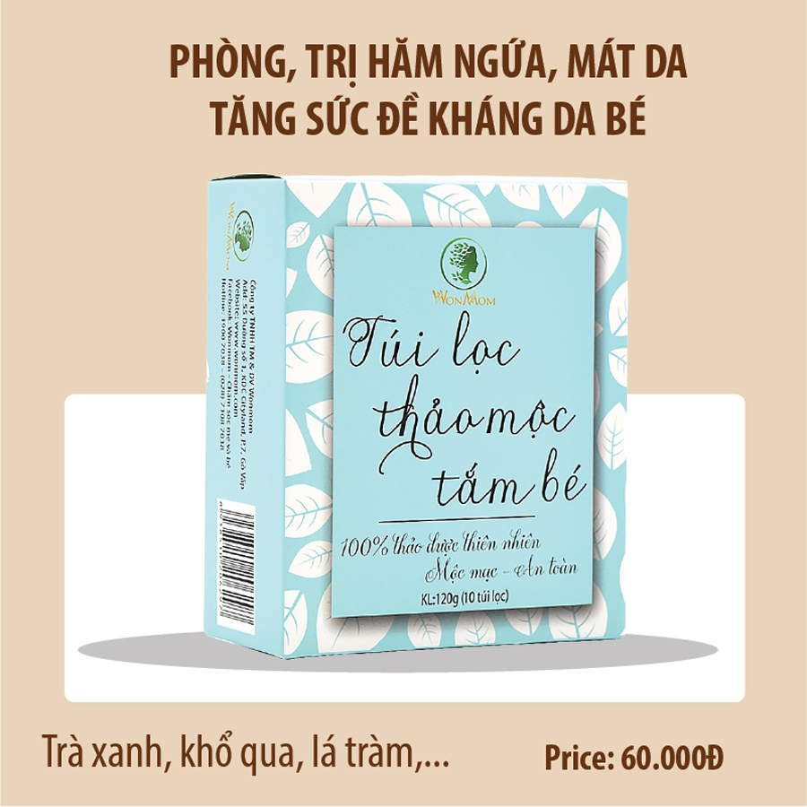 Hộp 10 Túi Lọc Thảo Mộc Tắm Cho Bé Wonmom 120Gr Ngừa Ham Ngứa, Mát Da, Tăng Cường Sức Đề Kháng Da Trẻ - Chăm Sóc Làn Da Trẻ Nhỏ