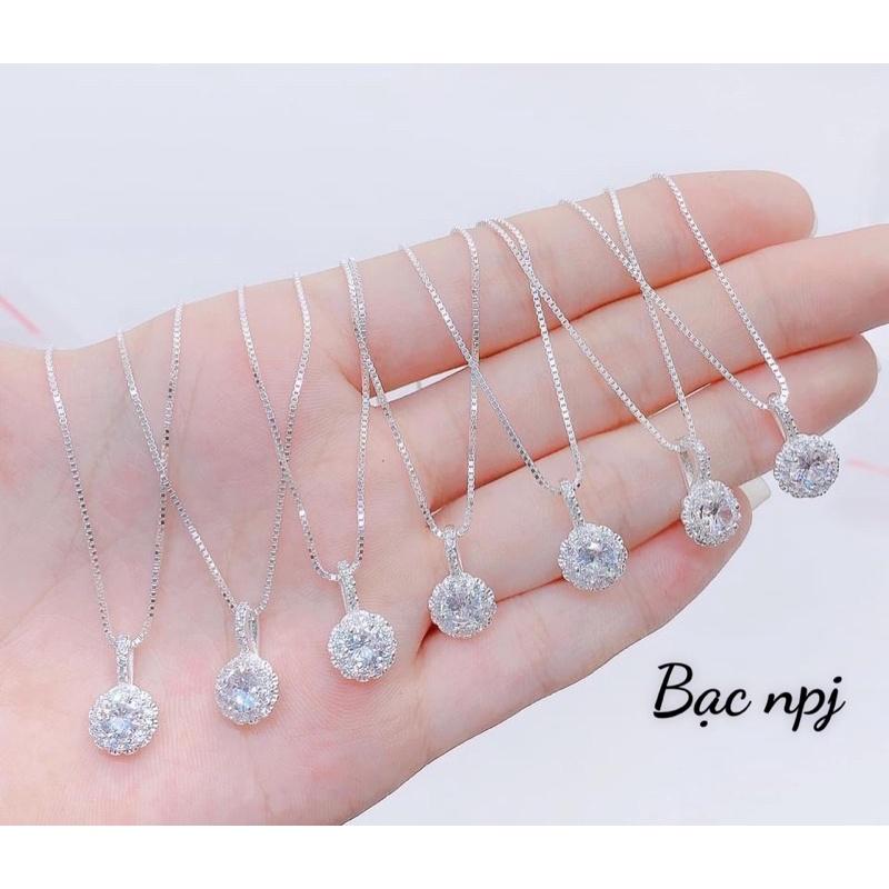 Dây chuyền bạc nữ mặt tròn gắn đá trắng nổi bật, sáng bóng chất liệu Bạc Ta -Bạc npj