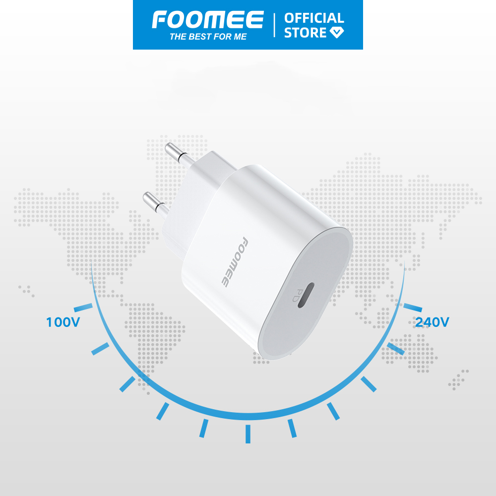 Củ Sạc Nhanh PD20W FOOMEE CL06 - Chip Thông Minh, Công Suất 20W - Màu Trắng - Hàng Chính Hãng