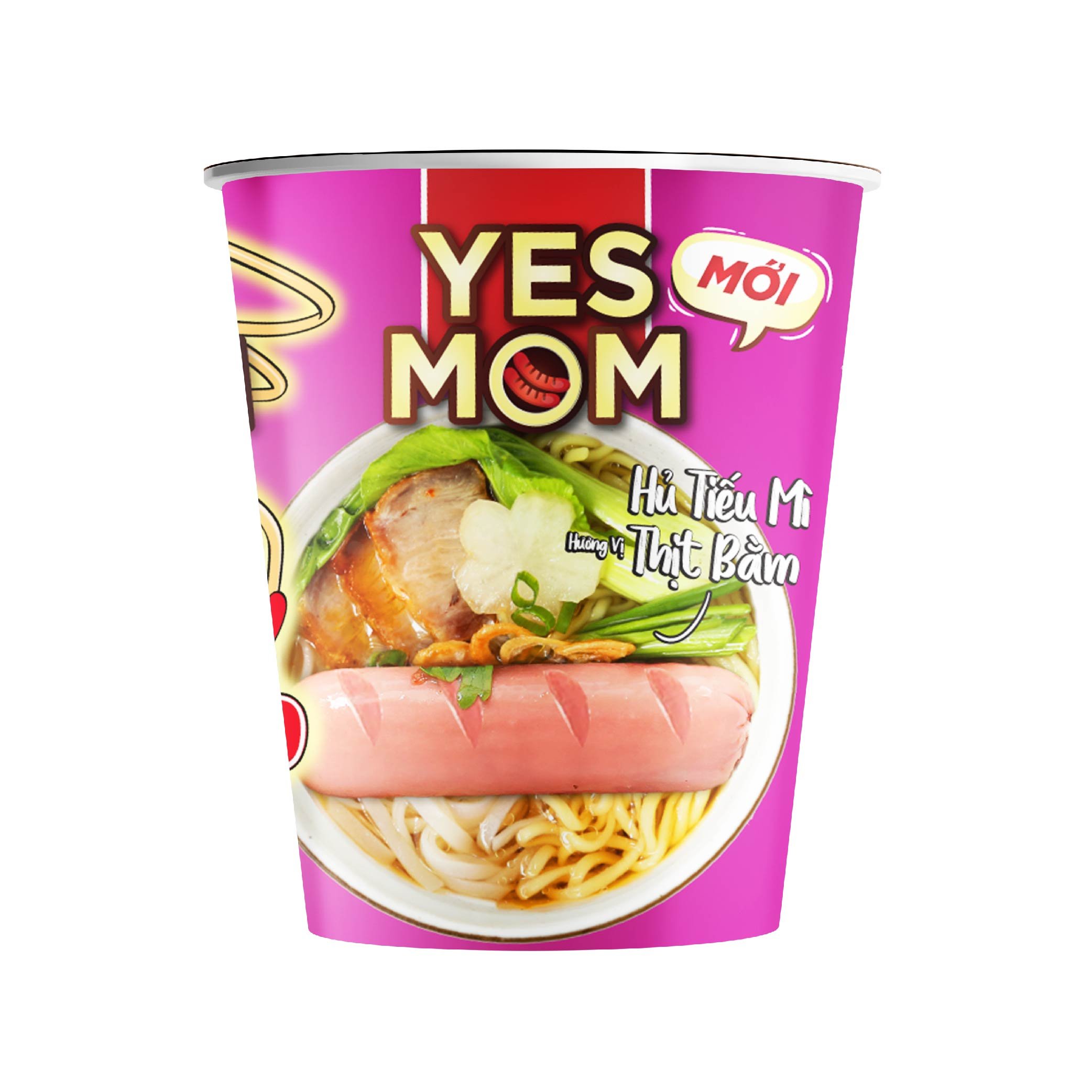 Thùng 24 Ly Hủ Tiếu Mì Thịt Bằm Yes Mom Có Xúc Xích 76g/ly