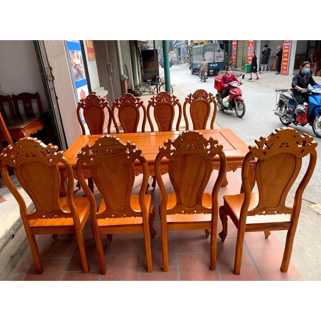 Bàn ăn gỗ gõ mặt tràn 8 ghế