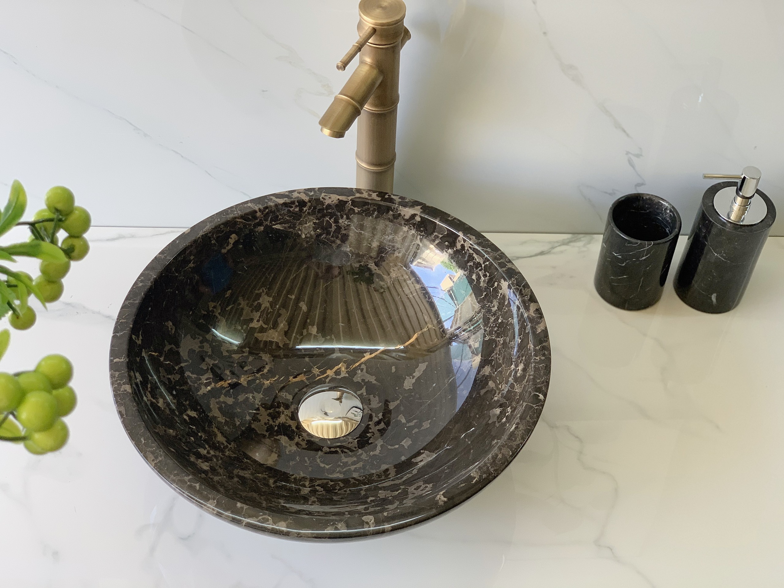 CHẬU LAVABO ĐÁ TỰ NHIÊN - TRÒN MỎNG MÀU NÂU Ý BST27