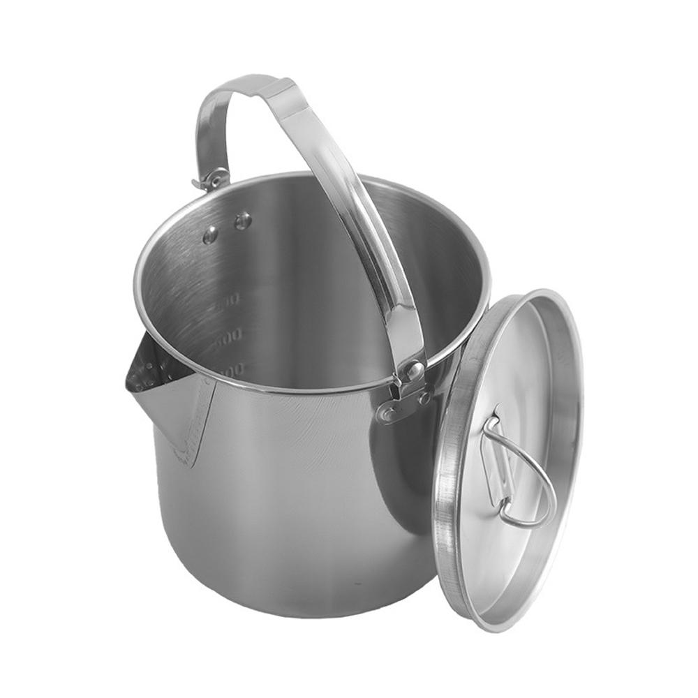 Outdoor Stainless Steel Kettle Folding Handle Camping Hung Pot Portable Coffee Pot Picnic Cooker 1.2L Teapot Cooking Accessory