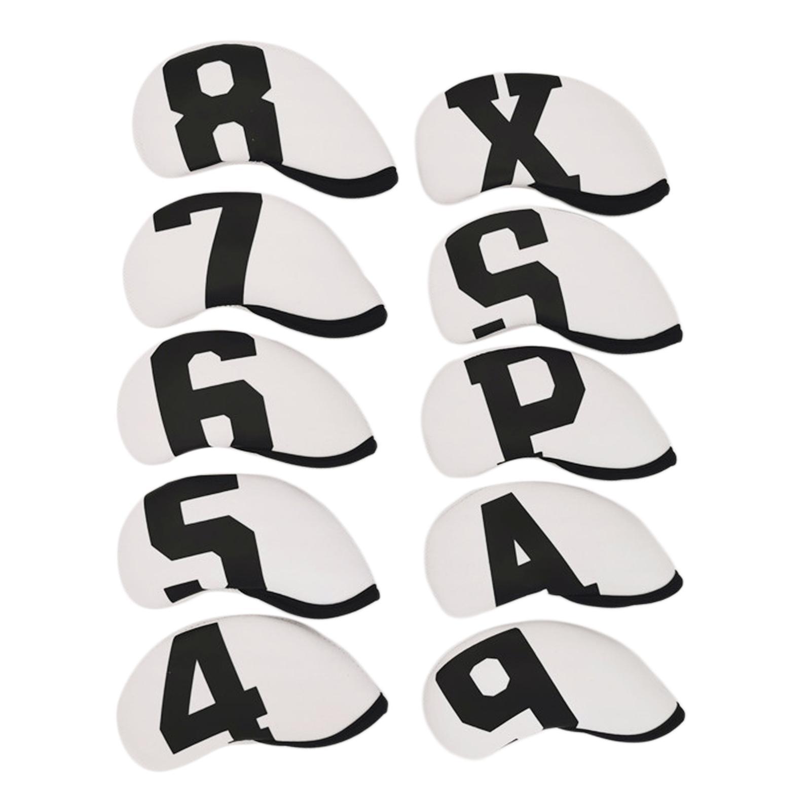 10Pcs Golf Club Headcover Iron Head Cover 4,5,6,7,8,9,A,x,P,S White