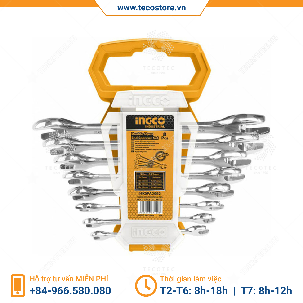 Bộ 8 cờ lê hai miệng (6-22 mm) INGCO HKSPA2088 [Chính hãng] [Có sẵn]