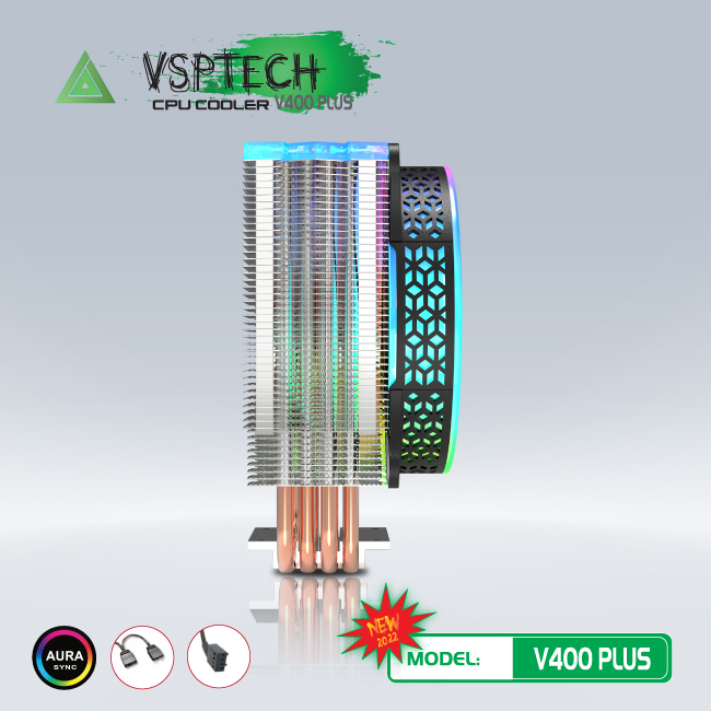 Tản nhiệt CPU VSP Cooler V400 PLUS Fan 12cm LED RGB Full Socket - Hàng chính hãng TECH VISION phân