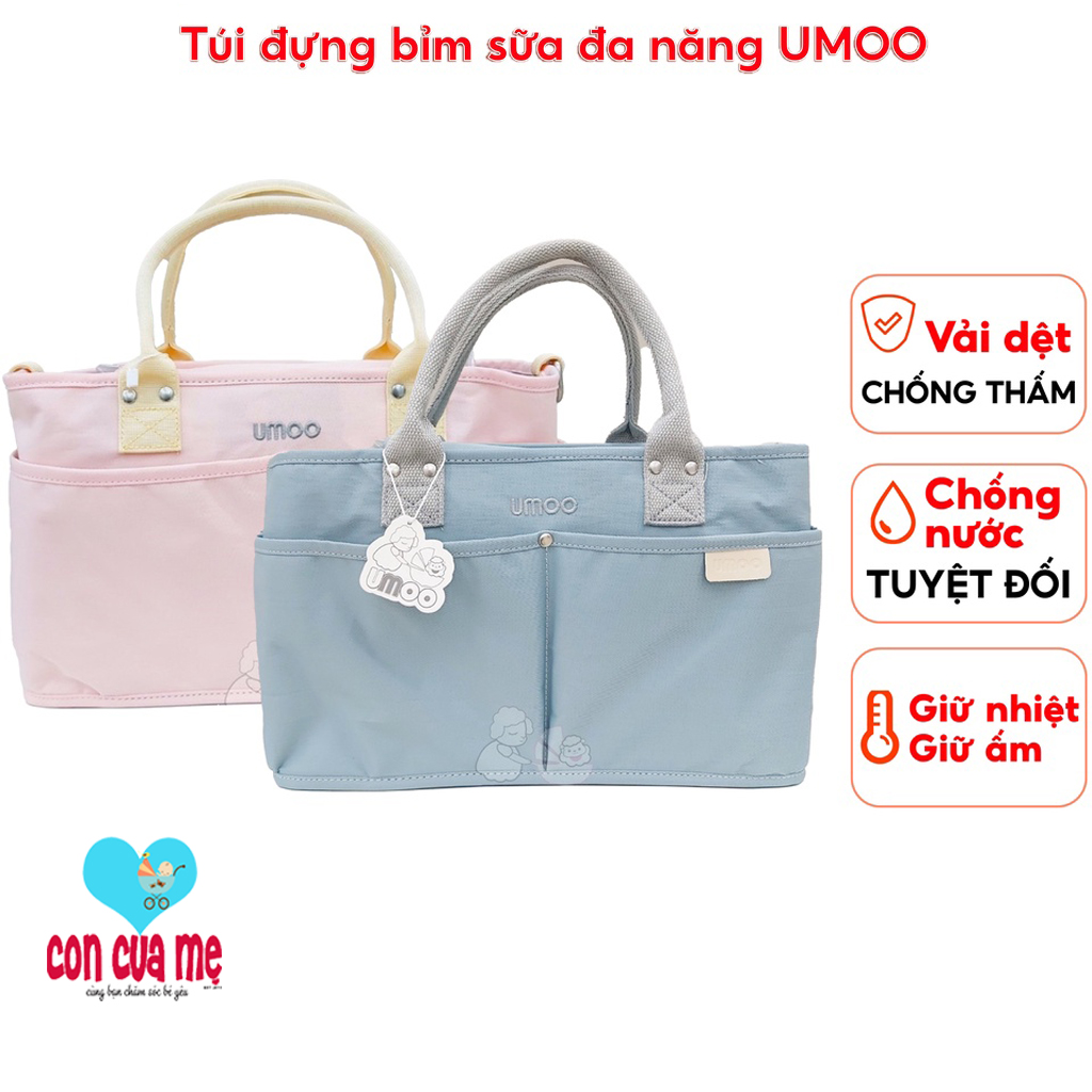 Túi xách bỉm sữa mẹ và bé UMOO kèm dây đeo chéo chất liệu vải dệt chống nước Mang cả thế giới bên mình vẫn gọn gàng, tươm tất 