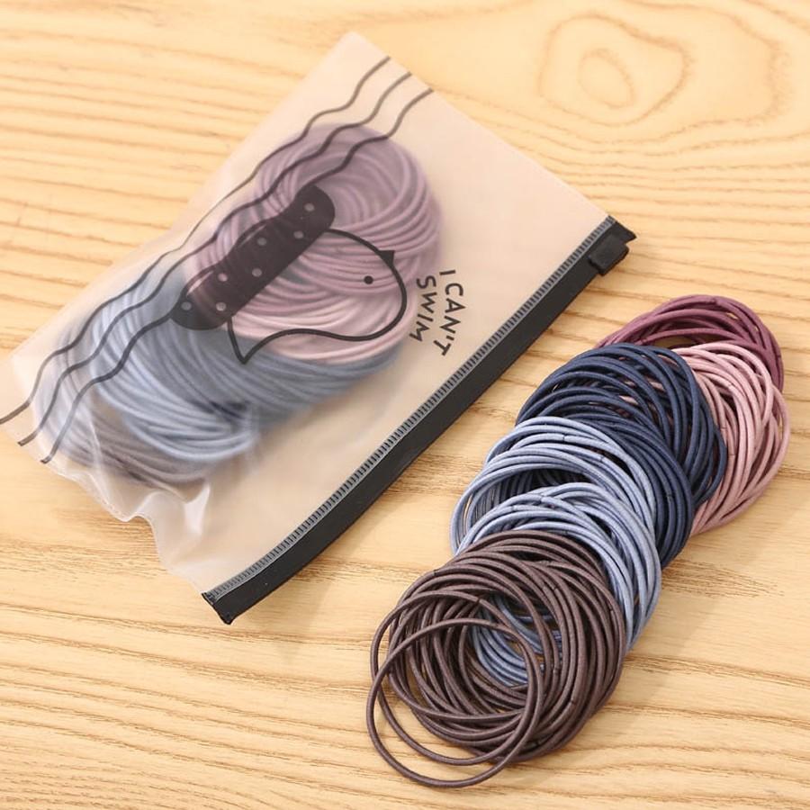 Set 100 Cái Chun Buộc Tóc Hàn Quốc Trơn Nhiều Màu Kèm Túi Zip 93HEY CBT01