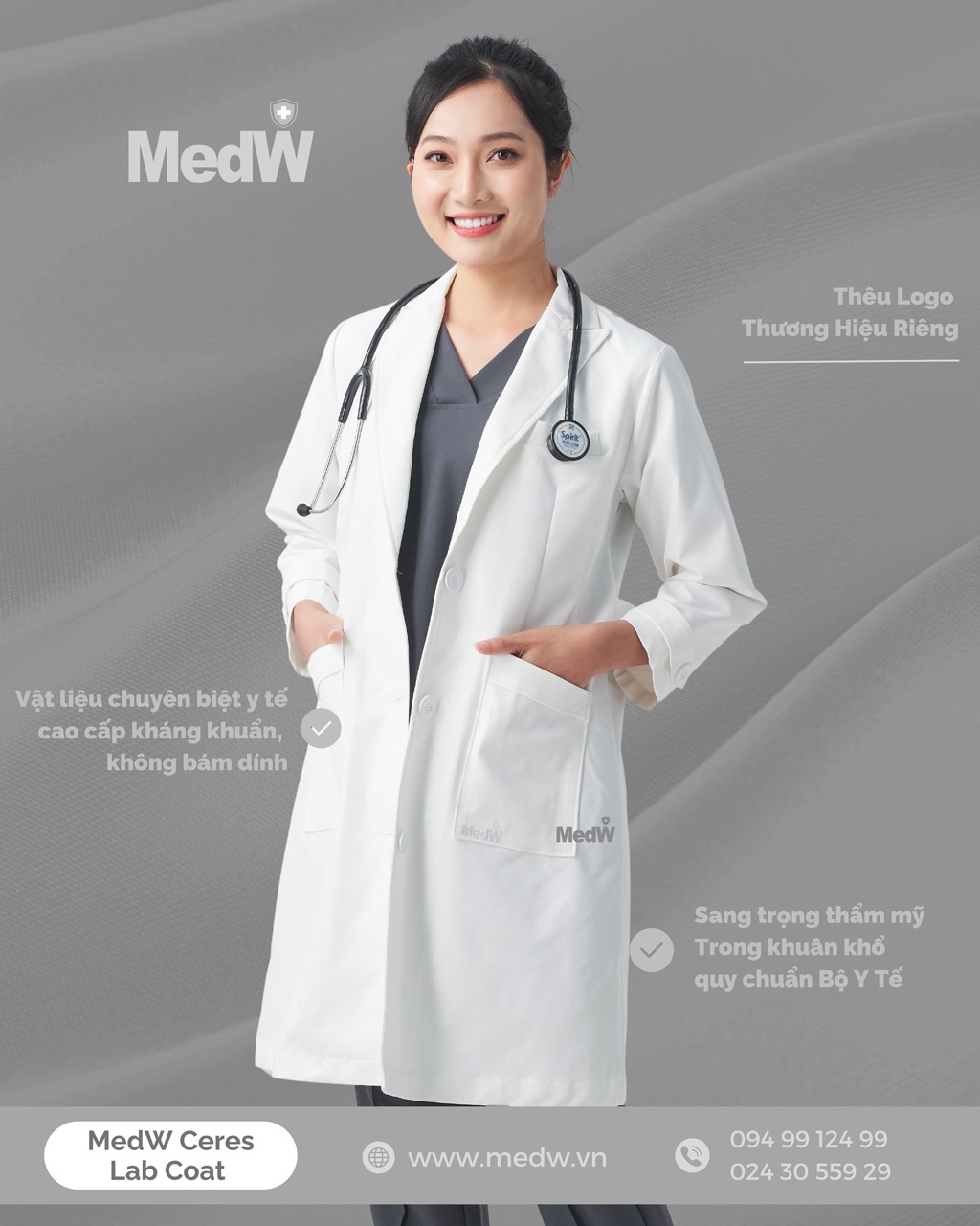 MedW Venus Lab Coat (Nữ) Áo Blouse Bác Sĩ Thẩm Mỹ Da Liễu Nha Khoa, Chuyên Gia Dinh Dưỡng, Sản Nhi Trang Phục Y Tế Phòng Khám Bệnh Viện Chuyên Khoa Đa Khoa