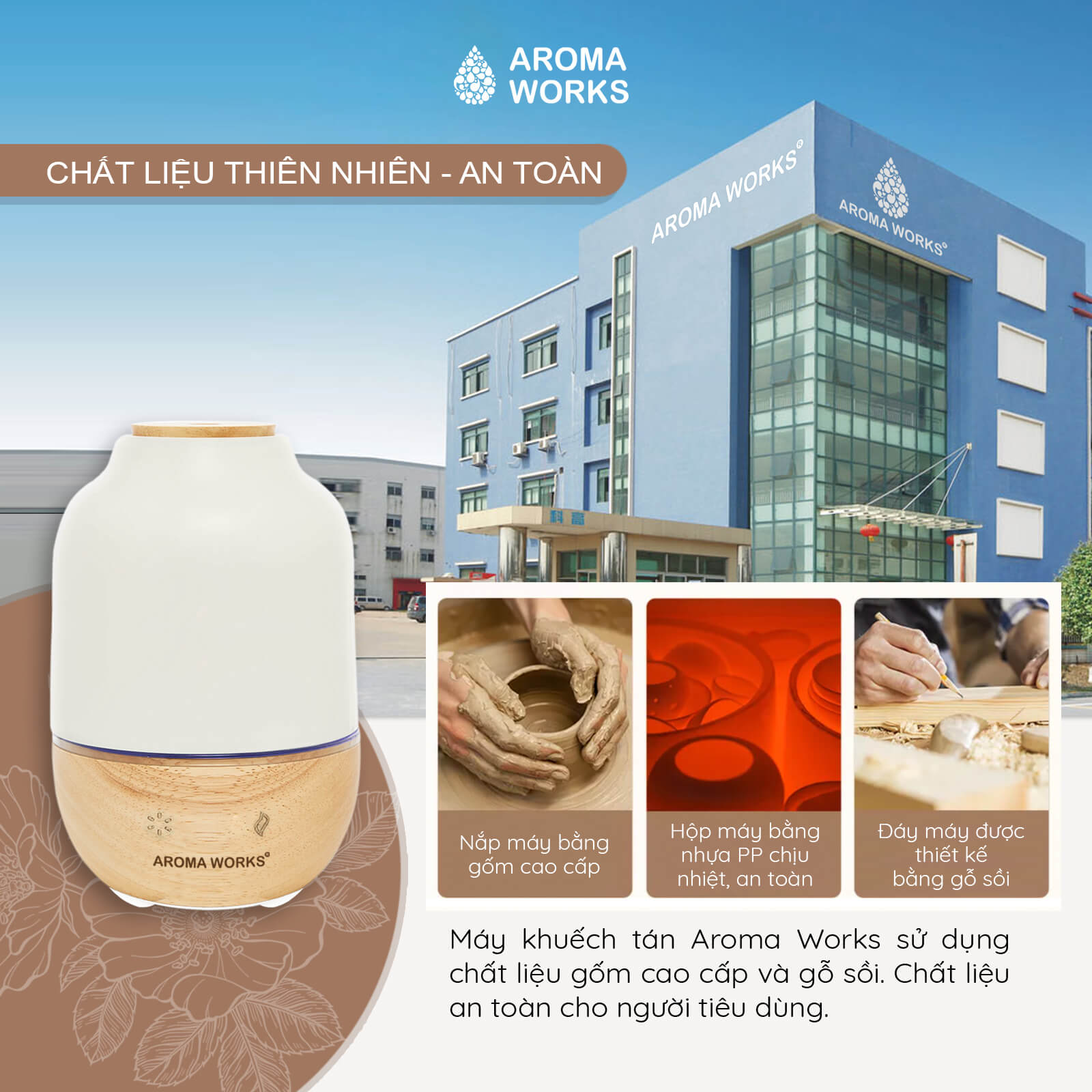 Máy xông tinh dầu Aroma Works xông phòng làm đèn ngủ, giúp khử mùi, đuổi muỗi, thanh lọc không khí, dễ ngủ