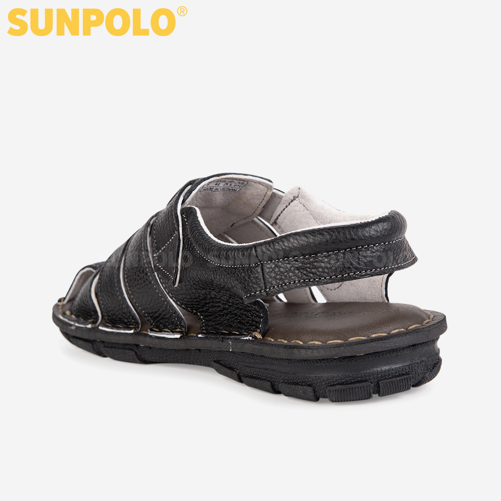 Sandal Bít Mũi Nam Da Bò Cao Cấp SUNPOLO SDA008 Thanh lịch (Đen)