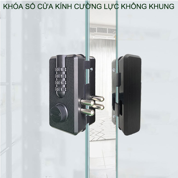 Khóa số cửa kính cường lực không khung thông minh, mở bằng 4 mã số có thể thay đổi được, không cần khoan kính