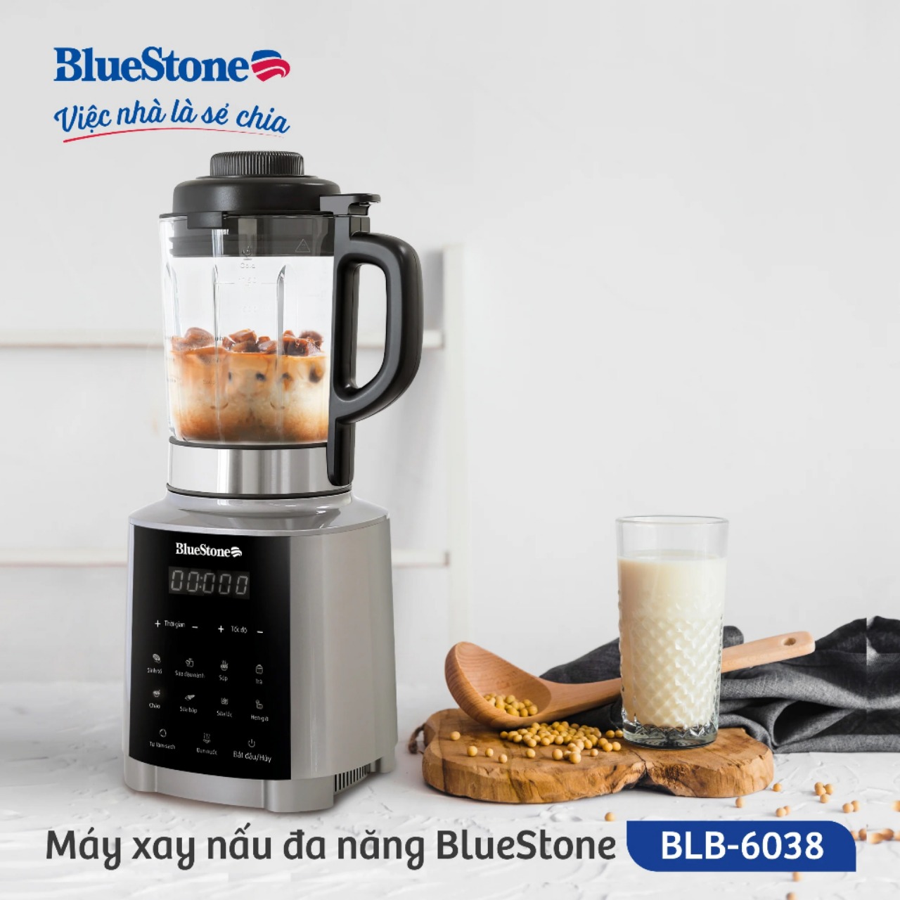 Máy Làm Sữa Hạt BlueStone BLB-6038, Mâm Nhiệt Chống Dính Ceramic, 1800W -1,75Lit, Hàng Chính Hãng