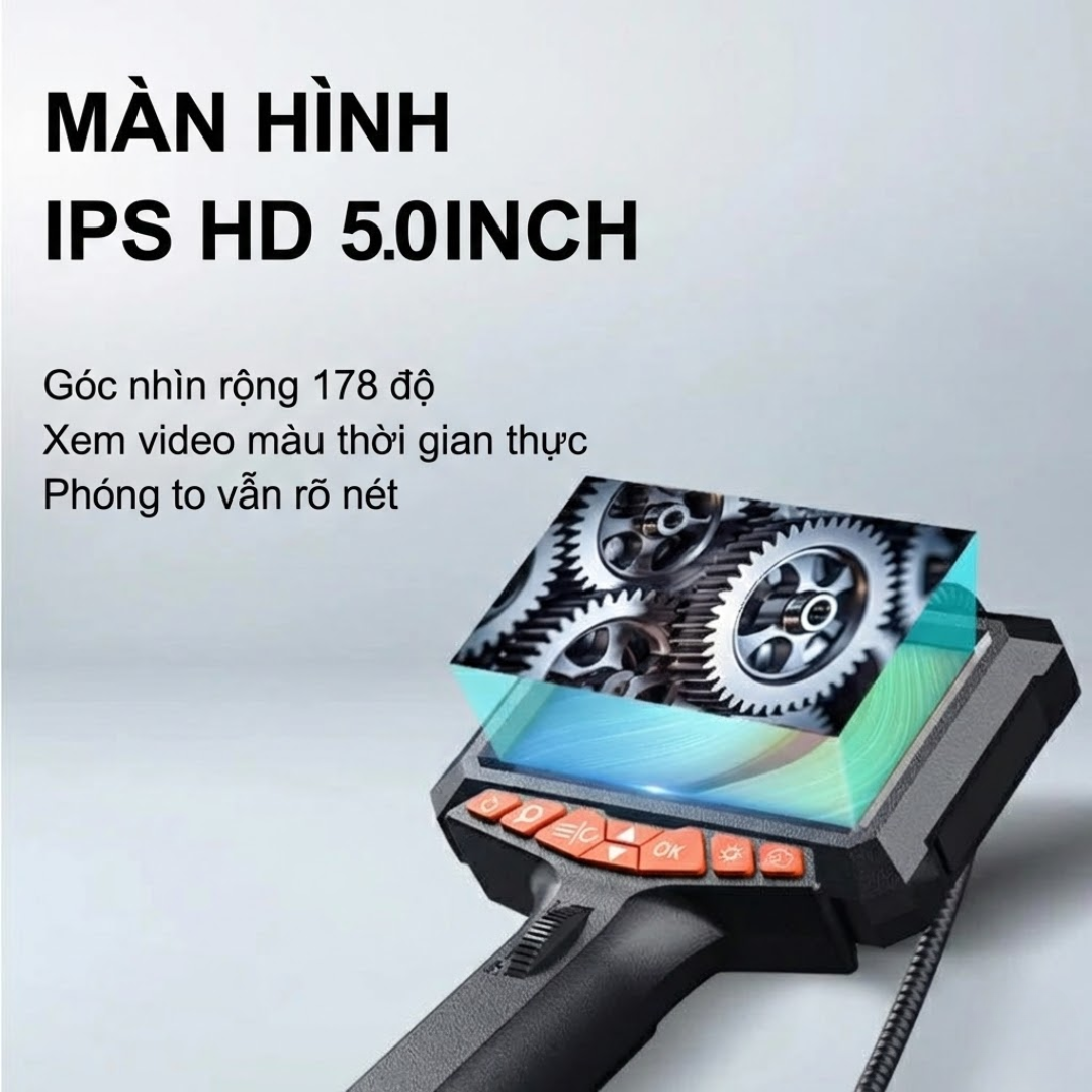 Camera Nội Soi Công Nghiệp Màn Hình IPS 5.0 inch, Xoay 360 Độ, Ống Kính Đơn 6mm P370 Dài 1.5m - Hàng Nhập Khẩu