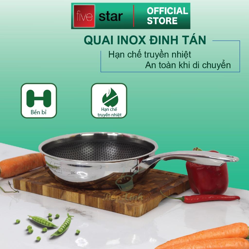 Chảo sâu lòng tổ ong 3 lớp đáy liền inox 304 Blackcube FiveStar Plus nắp kính , dùng được bếp từ