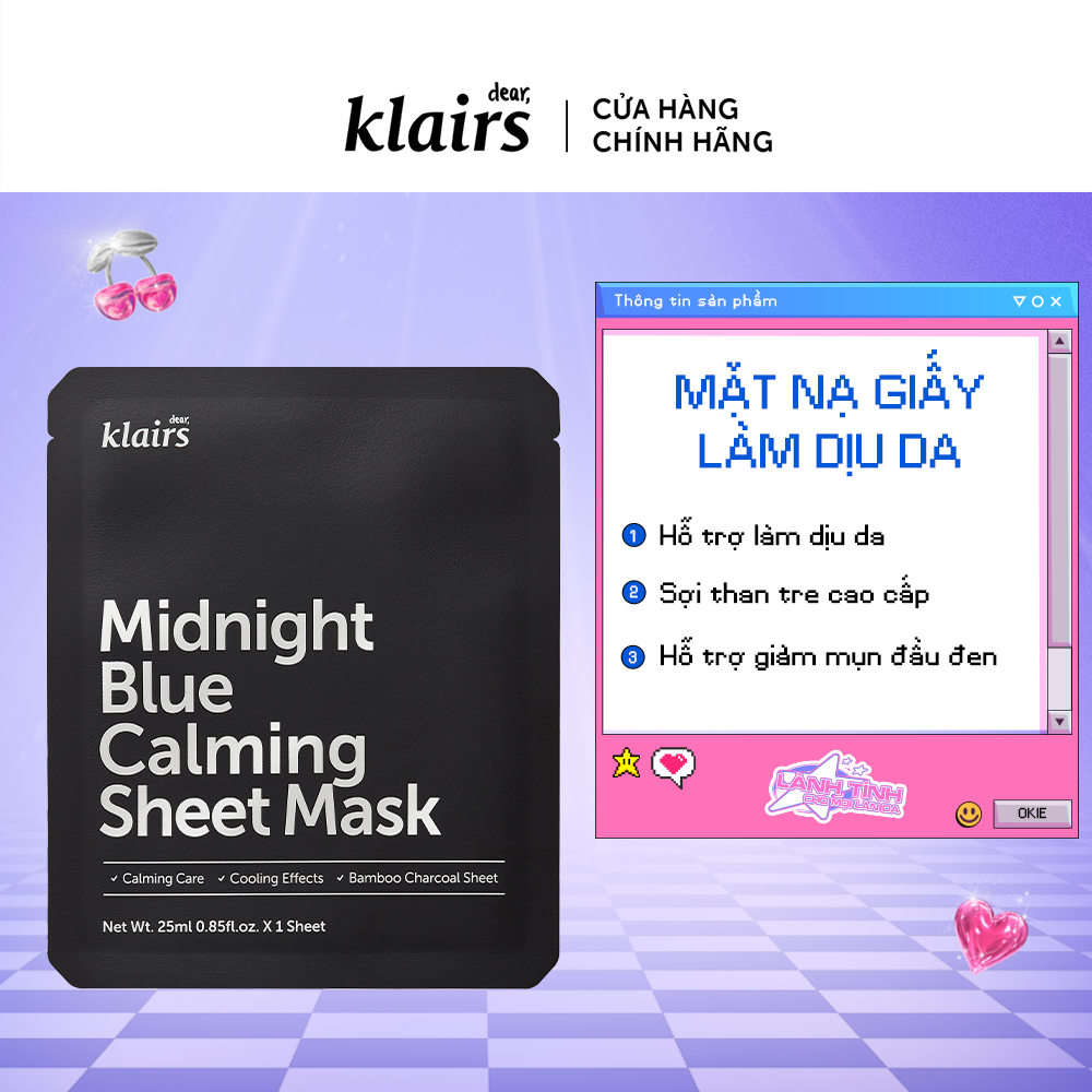 Combo 5 Dear, Klairs Mặt nạ giấy Midnight Blue Calming Sheet Mask 25mL