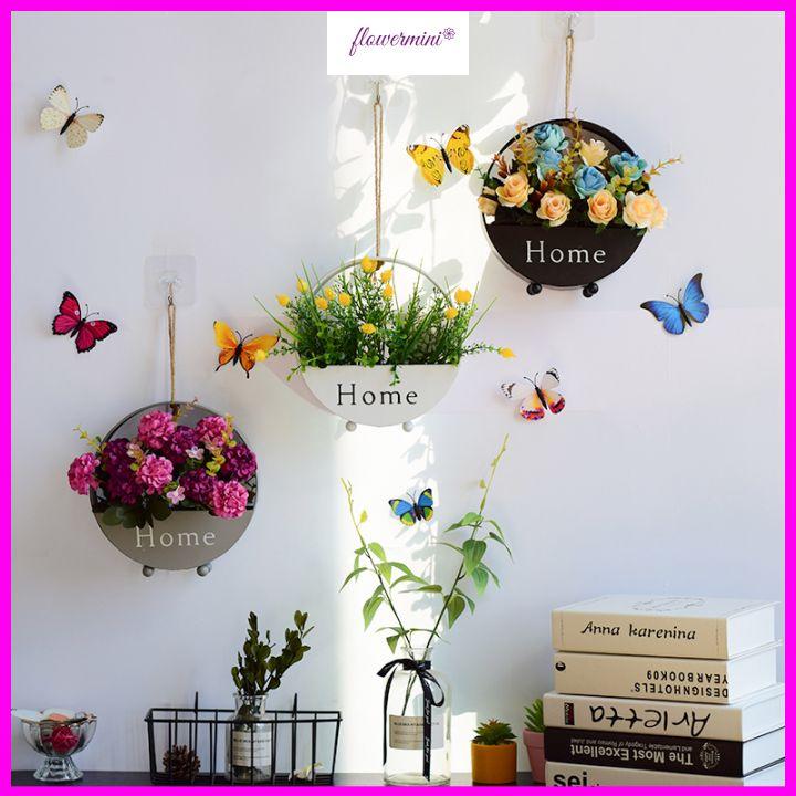 Giỏ hoa lá giả treo tường trang trí nội thất phòng khách, ban công, tiểu cảnh độc đáo Flowermini GH-04