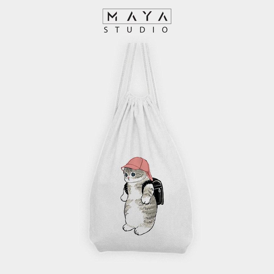 BALO RÚT MAYA vải canvas đeo vai nhỏ xinh unisex họa tiết MÈO siêu dễ thương phù hợp mọi lứa tuổi