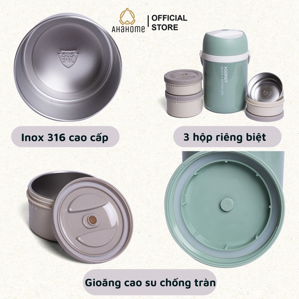 Hộp Cơm, Cặp Lồng Giữ Nhiệt Inox 316 Cao Cấp, Giữ Nhiệt 8-12 tiếng Dung Tích 2100ml HC01