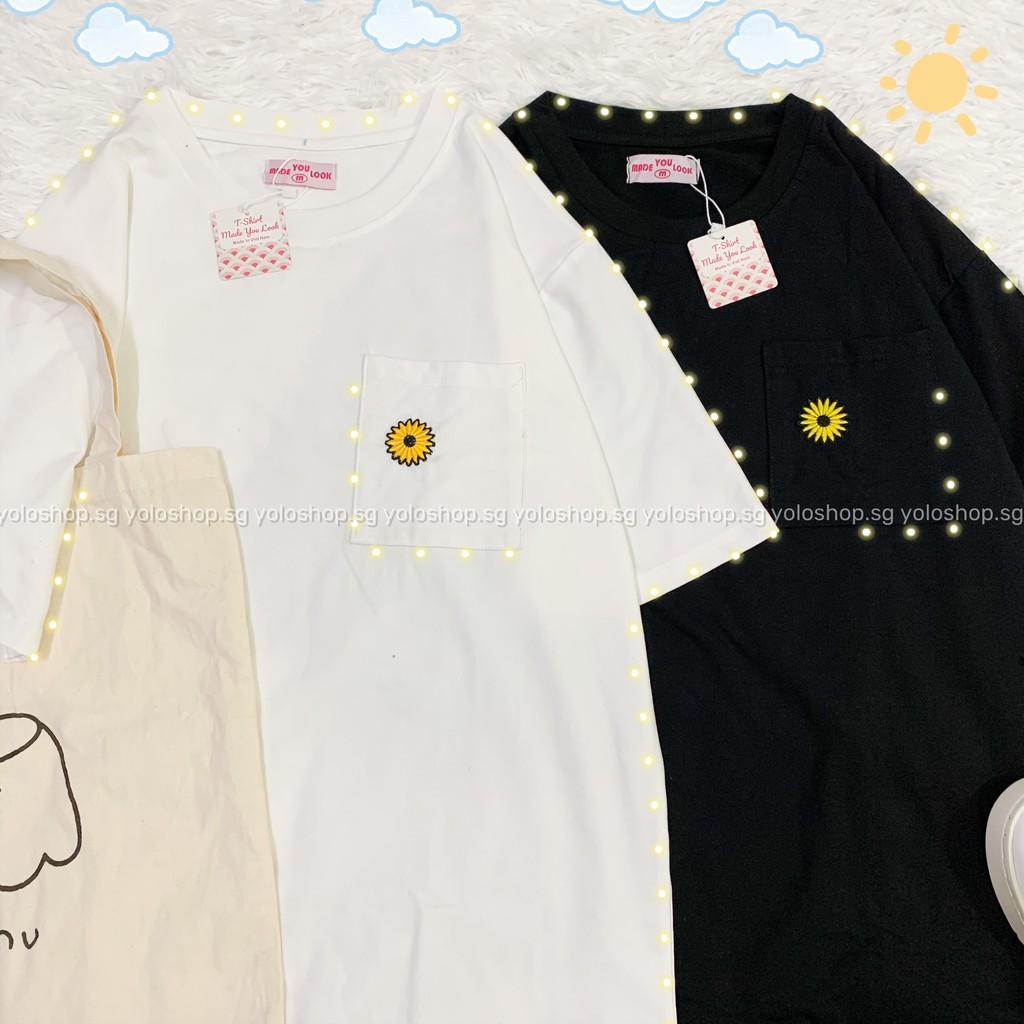 Áo Thun Tay Dài Unisex THÊU CÓ TÚI HOA CÚC Thu Đông