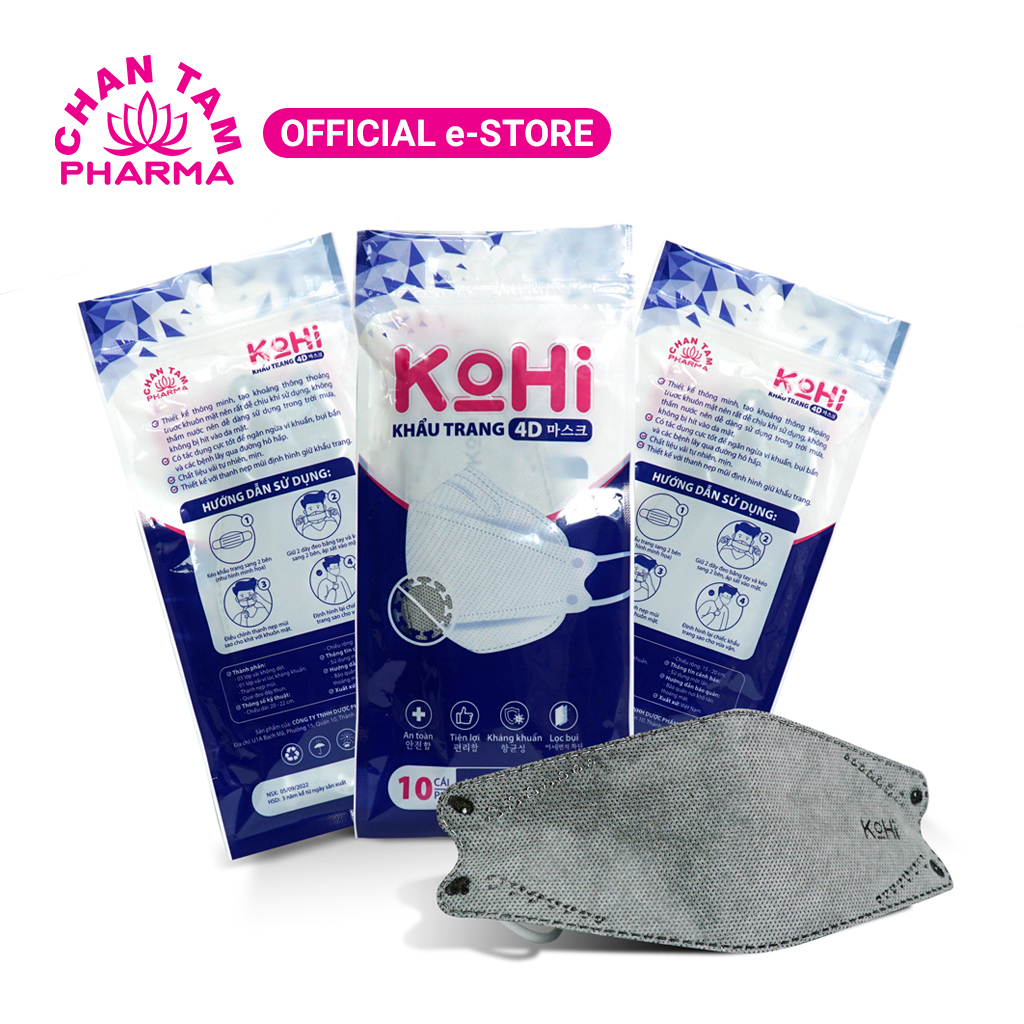 Khẩu trang 4D KOHI 4 lớp kháng khuẩn - Túi 10 cái