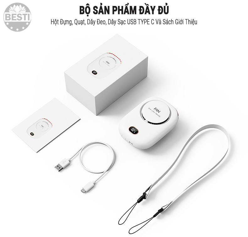 Quạt Mini Tích Điện Đeo Cổ Thời Trang Besti Y01, 3 Tốc Độ Gió Siêu Mát, Chạy Siêu Êm, Dung Lượng Pin 2000mAh, Phù Hợp Khi Chạy Bộ, Đi Du Lịch , Văn Phòng, Đi Chơi- Hàng Chính Hãng