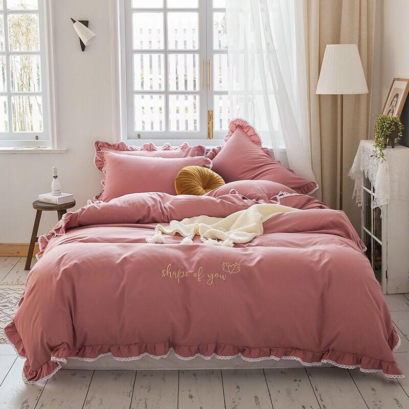 Bộ chăn ga Cotton Silk phối bèo M2T bedding Chăn ga Hàn Quốc cao cấp miễn phí bo chun