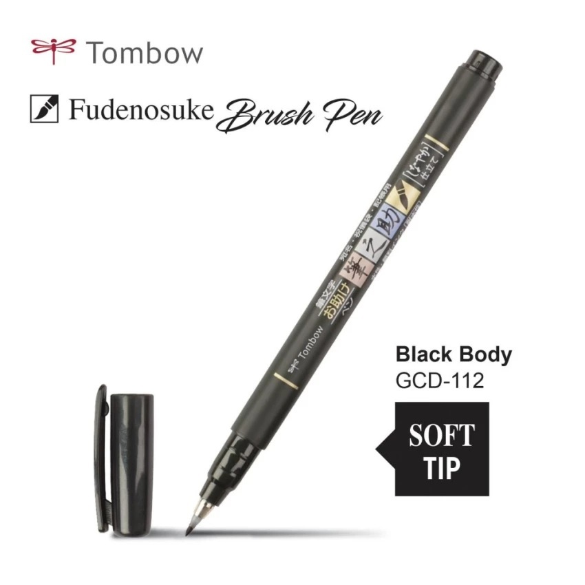 Bộ 2 Bút viết thư pháp TOMBOW FUDENOSUKE chuyên viết Hán tự Brush Lettering ( Đầu brush mềm và đầu brush cứng)