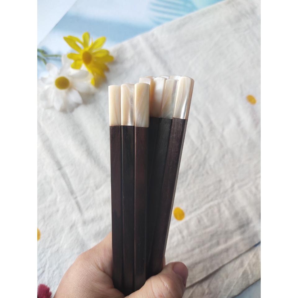 Đũa Gỗ Trắc Tự Nhiên Gắn Ốc 25cm, Đũa Ăn Cơm, Chụp Ảnh Trang Trí Bền Đẹp