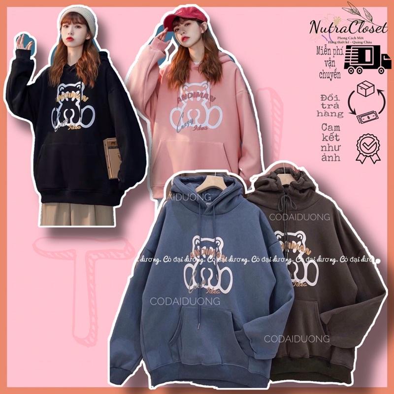 Áo khoác chui đầu hoodie nỉ ngoại tay phồng in gấu unisex ulzzang nam nữ AN426