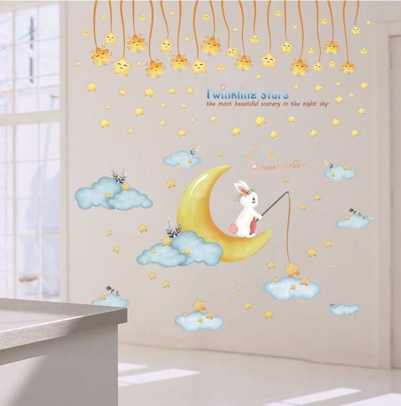 Decal giấy dán tường kết hợp thỏ ngọc kích thước 270 cm*180 cm XC9056+XC9057+XC9058
